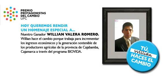 Nuestro paisano Willian Valera obtiene premio "Protagonistas del cambio UPC"