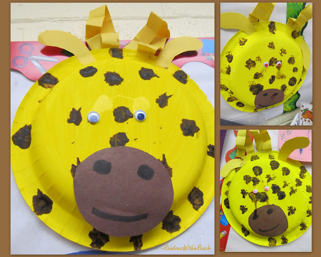 Giraffe craft, paper plate, preschool, early childhood, early literacy painting
