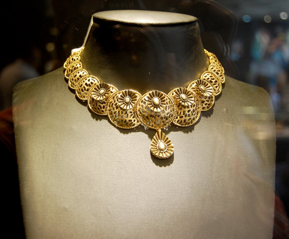 Indian Jewellery and Clothing Gold cut work necklace from Orra