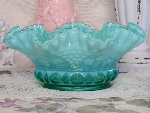 fenton opalescent green glass vintage rare grape bowl collectible cable piece details artfire listed gorgeous