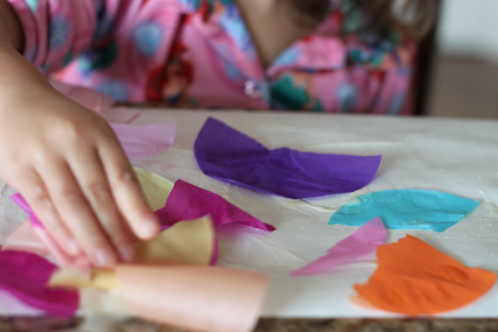 Playing House Gluing and Painting Tissue Paper