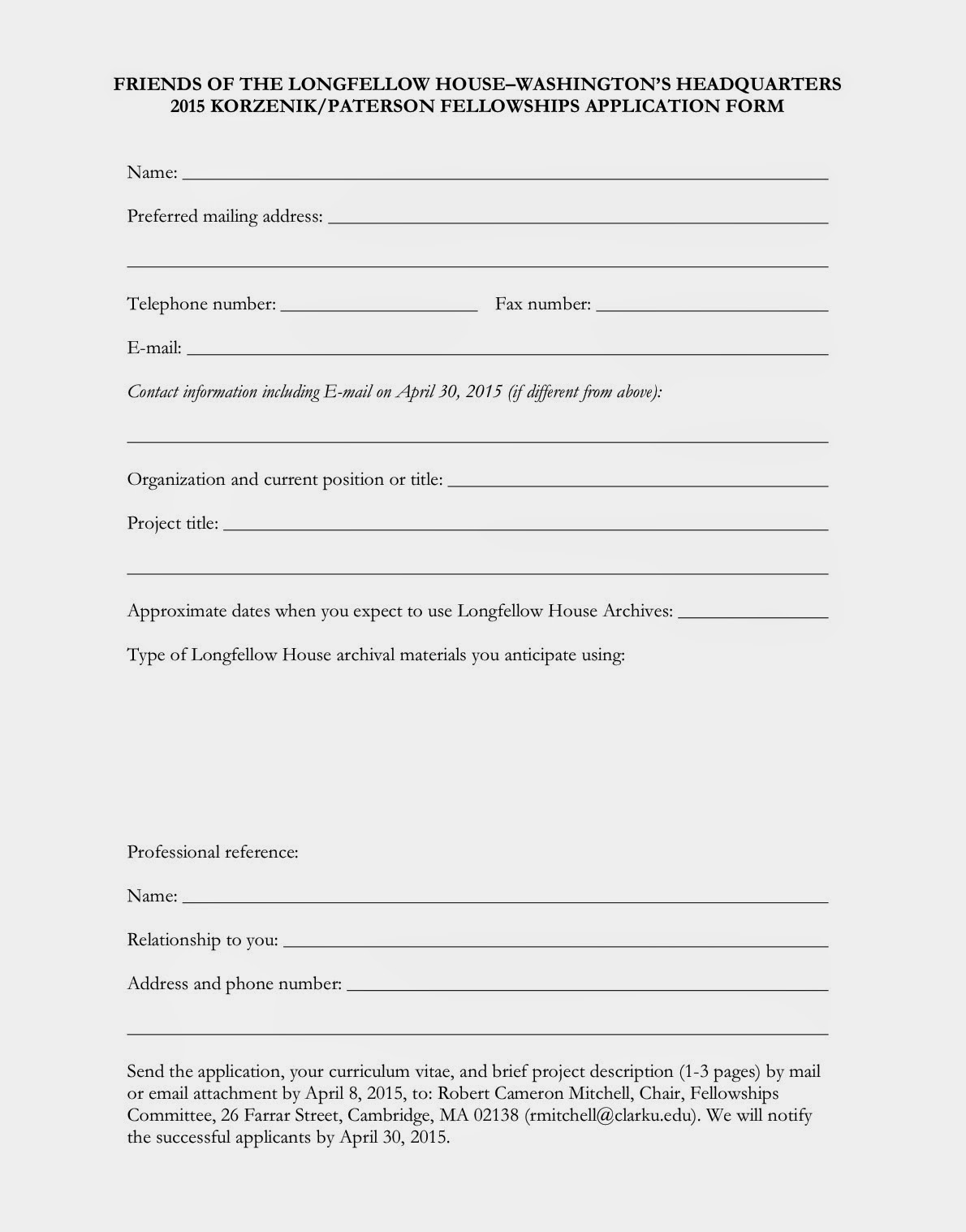 the friends of the longfellow house fellowship application form friends application form