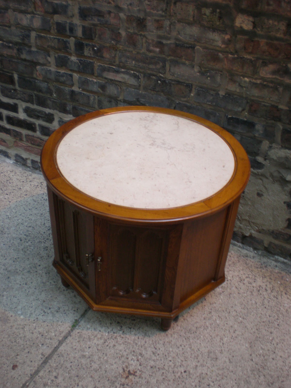 Mid Century Chicago Small Round Wood and Marble Coffee Table