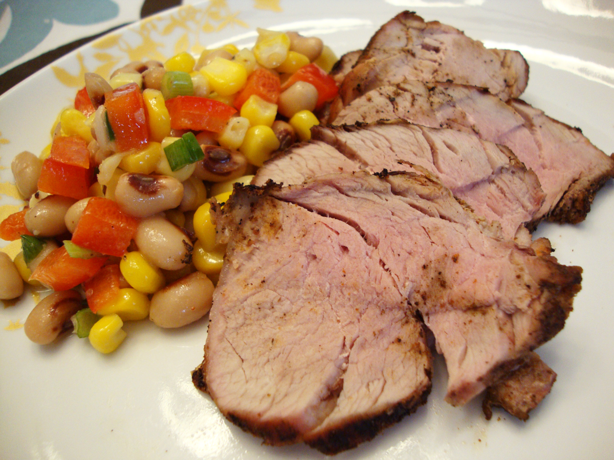 my back pages chilirubbed pork tenderloin, black eyed pea salad
