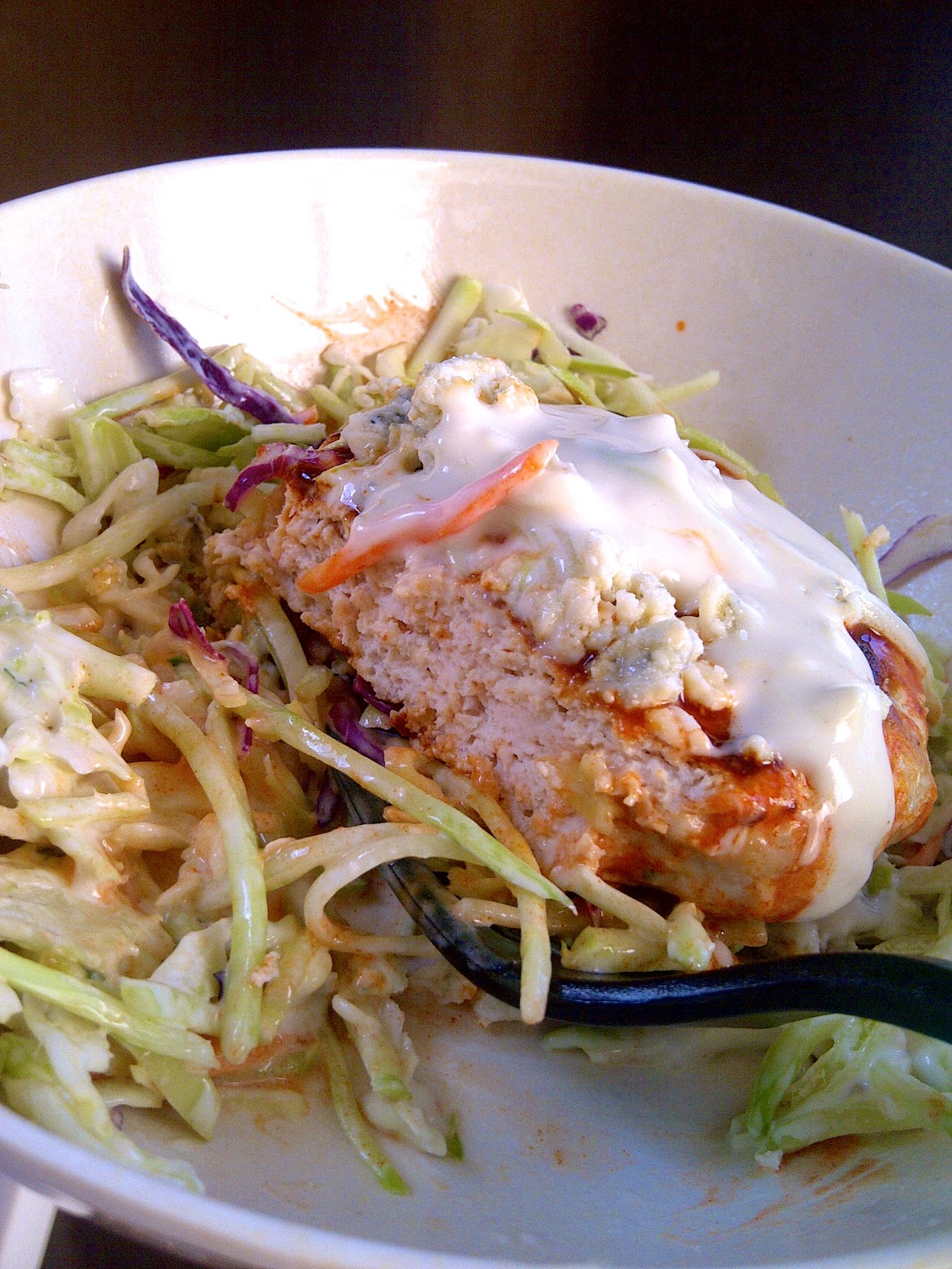 Soliloquy Of Food & Such Buffalo Chicken Patties & Blue Cheese Slaw
