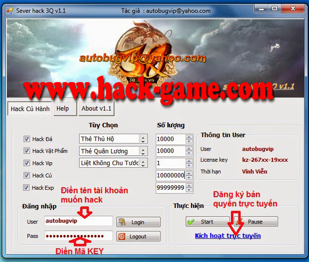 Hack game Củ Hành - Mộng Tam Quốc - 3Q phiên bản ProV1.1 update 7/2013  www.hack-game.com