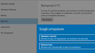 reset windows 10 reimposta pc windows 10