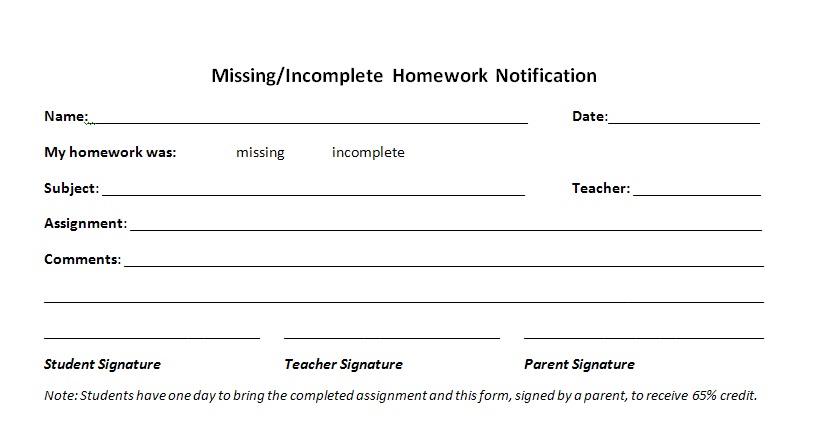Missing homework form