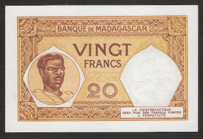 Madagascar Banknotes 20 Francs Malagasy paper money
