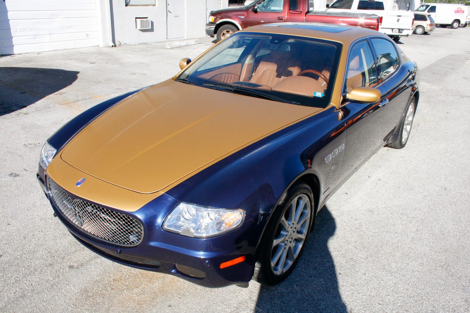 Custom Maserati Two Tone 3M Brushed Gold Vinyl Car Wrap Miami Florida