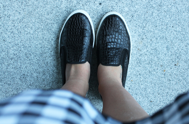 Sweet Monday, Topshop black snakeskin slip-ons