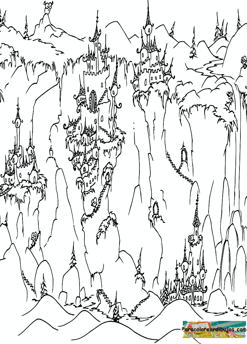 dibujo de paisaje con castillo | Para colorear dibujos y dibujos