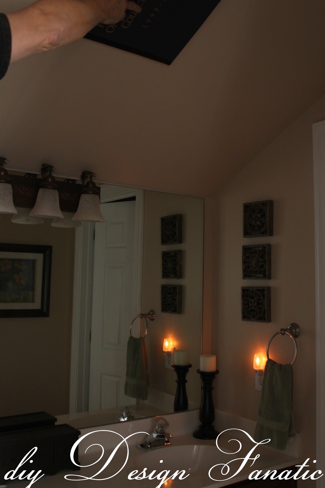 Notice how dark the bathroom is when the solar tube is covered up...