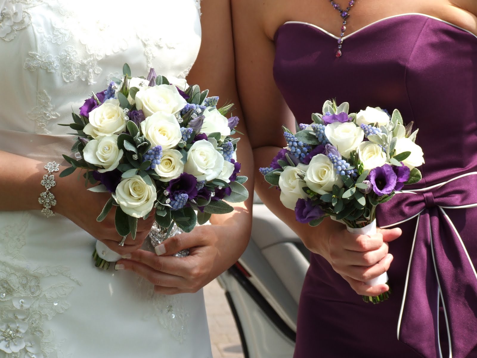 Crystal Flowers Classic ivory & purple wedding bouquets Crystal