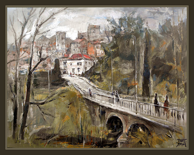 ARTES-BAGES-PAISAJES-CLIMA-LLUVIOSO-PONT-PINTURA-CUADROS-ERNEST DESCALS-