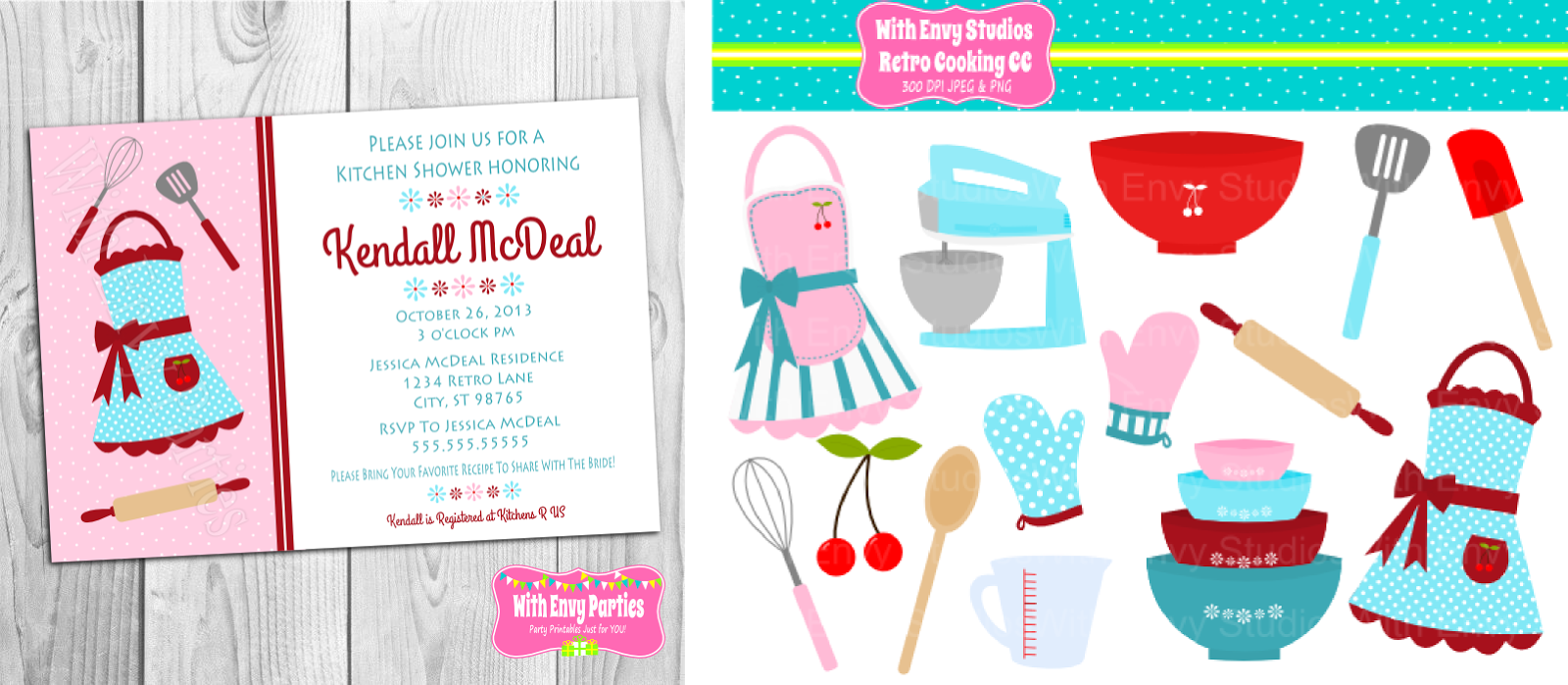 With Envy Studios Digital S Color Challenge Retro Retro Kitchen Bridal Shower Invite Available Here Cooking Clipart Set