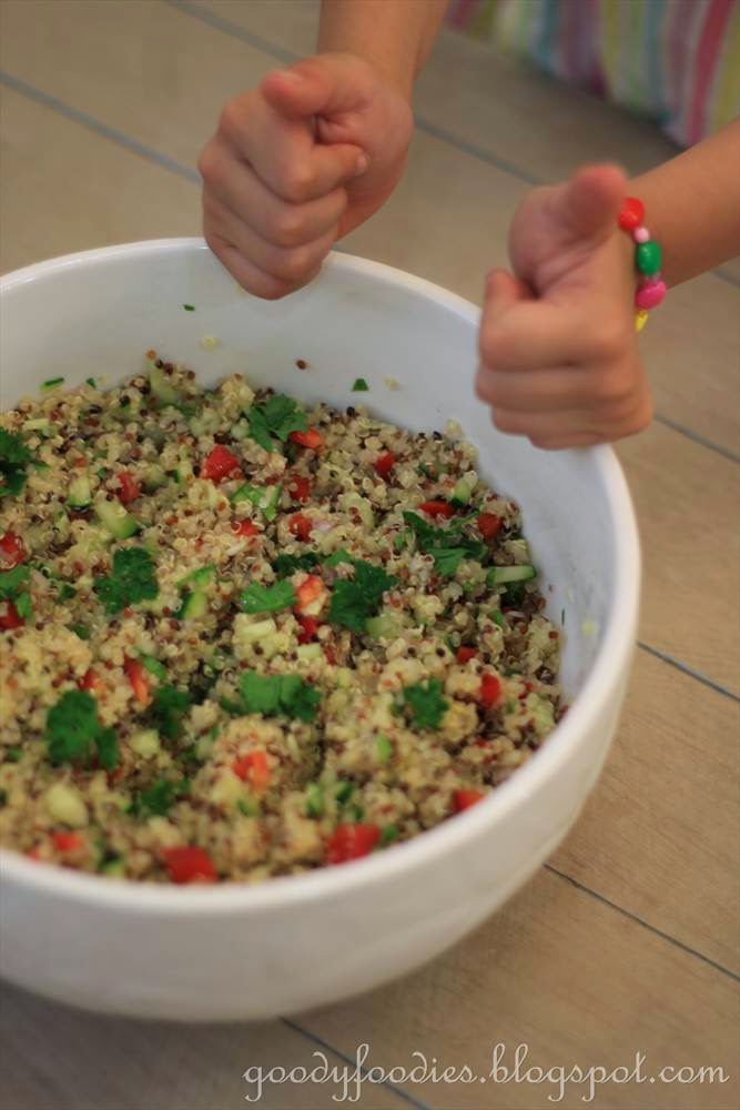 GoodyFoodies Recipe Quinoa salad with cucumber, red pepper & fresh herbs
