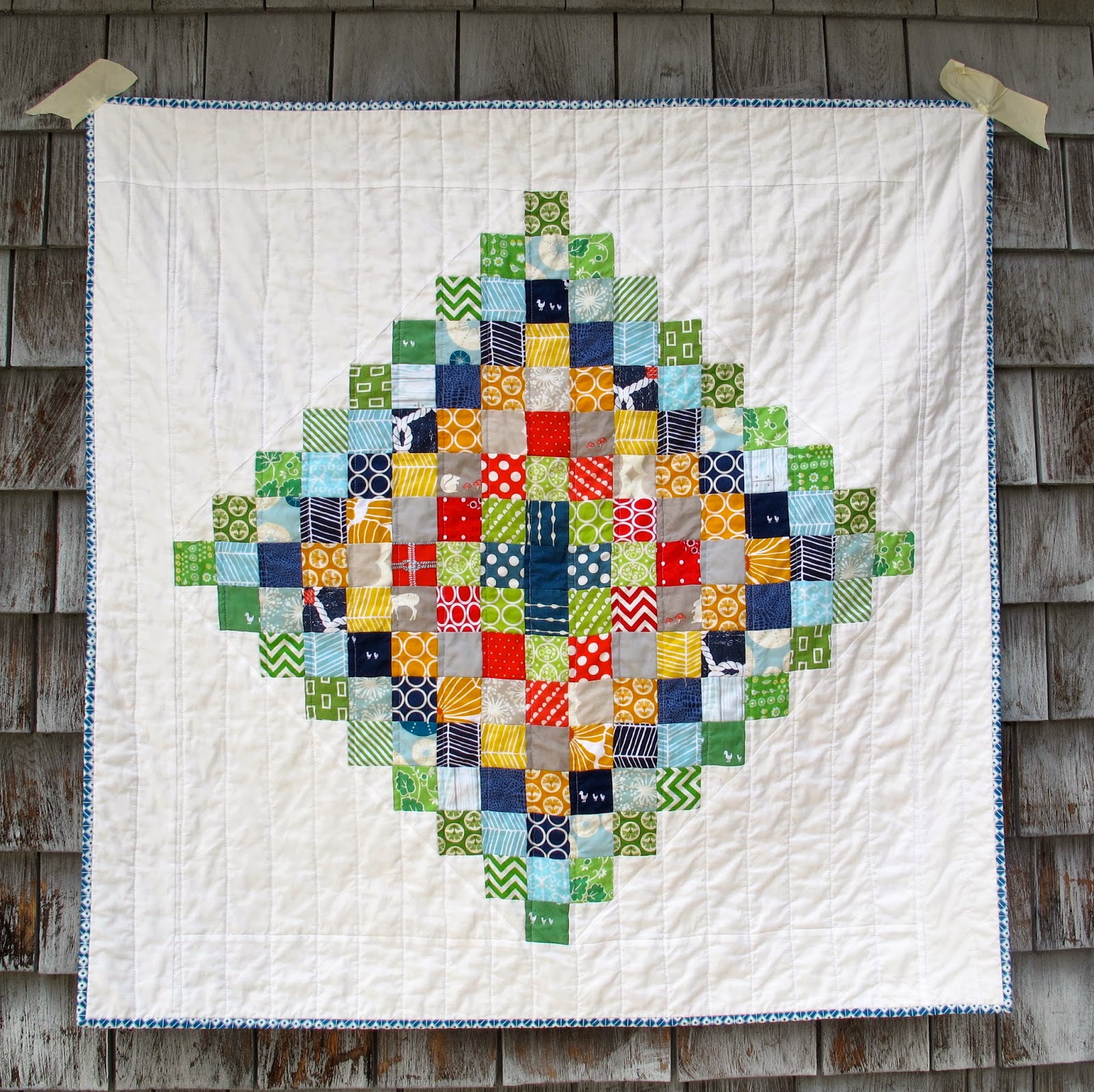 Six White Horses Shockwave Squares Scrappy Baby Quilt