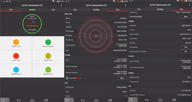 AnTuTu Benchmark, KingCom Venus has a score of 38,108 AnTuTu Benchmark, KingCom Venus has a score of 38,108