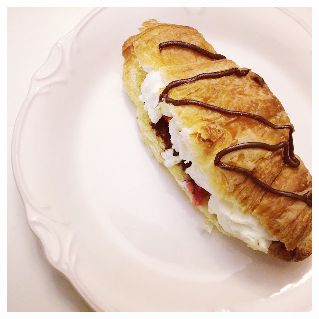 nutella, strawberry and whipped cream stuffed croissant