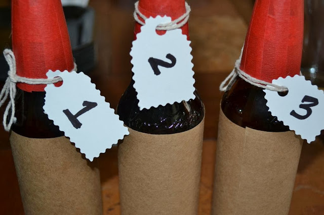 bottles with covered labels from Cordier Events Beer Tasting blank beer bottles