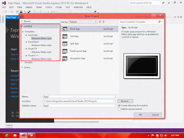Visual Studio 2012 - New Project - Templates Visual Studio 2012 - New Project - Templates