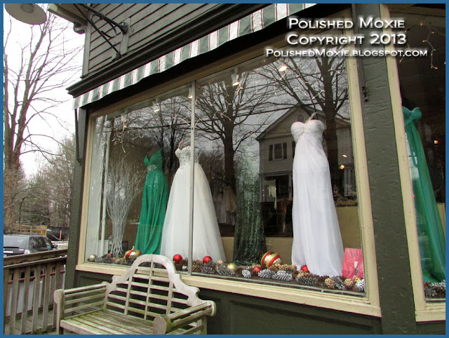 Click on the picture of the Sandy Hook dress shop window to enlarge it in a new tab. Image of dress shop window in Sandy Hook.