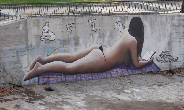 grin graffiti street art in bellavista, santiago de chile