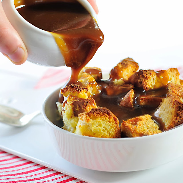 Simply Gourmet Easy Eggnog Bread Pudding with Butterscotch Sauce
