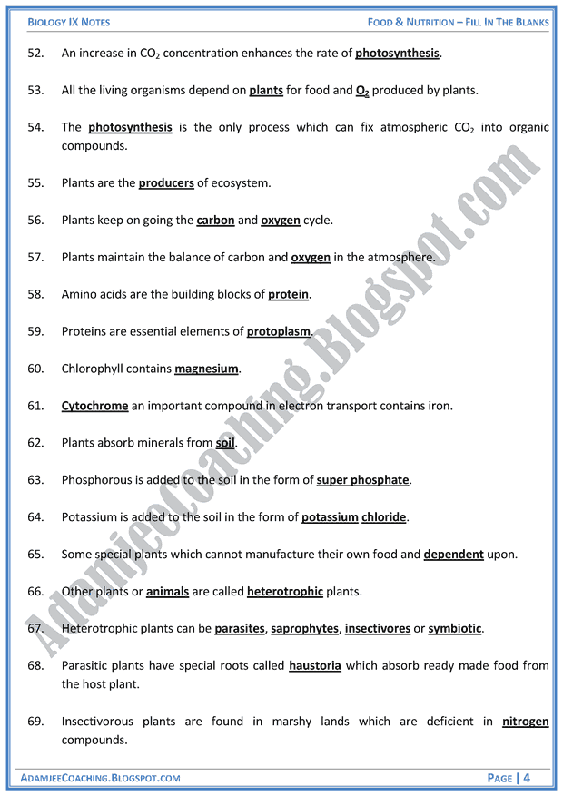 food-and-nutrition-fill-in-the-blanks-biology-notes-for-class-9th