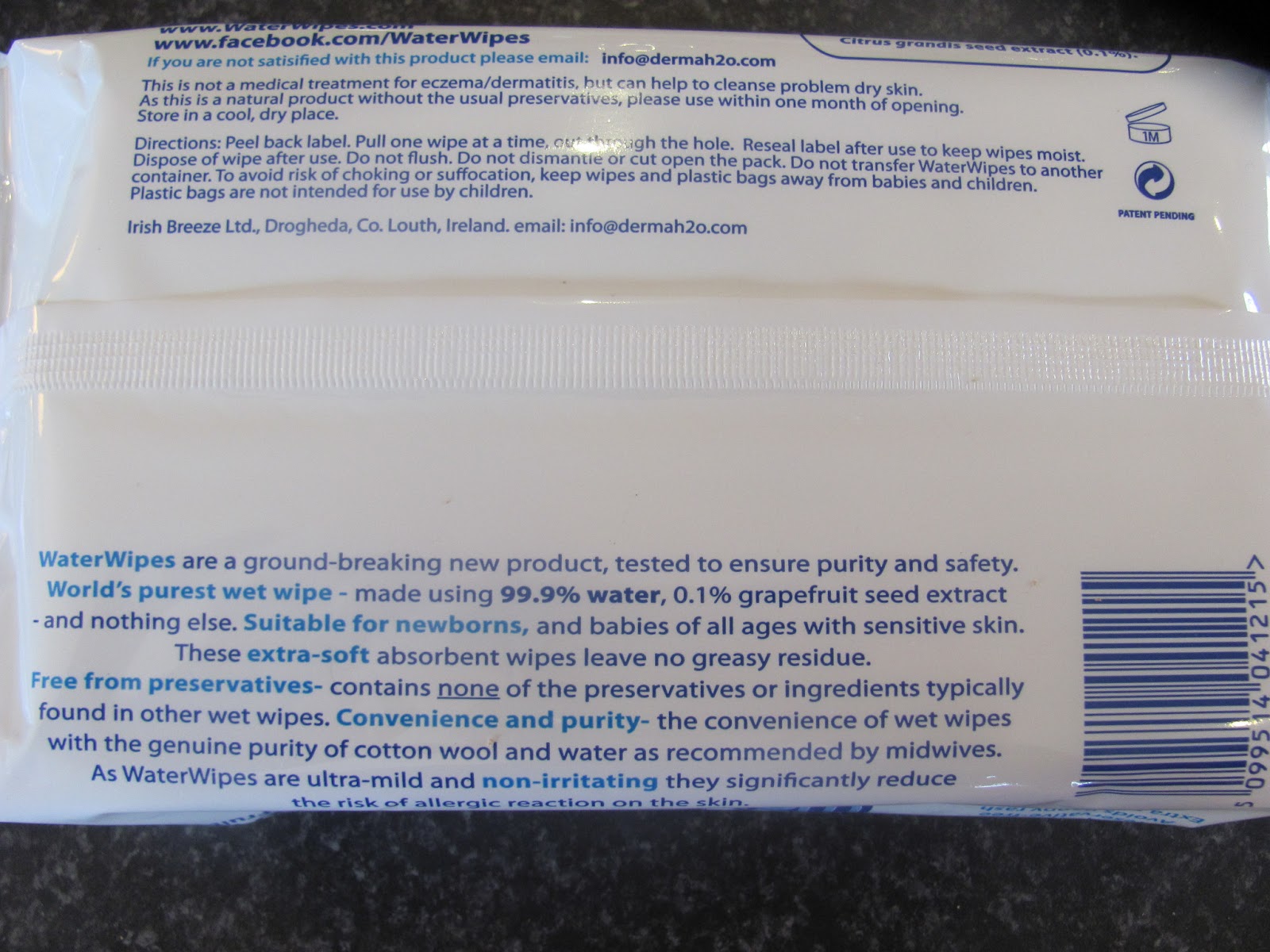 derma h20 water wipes