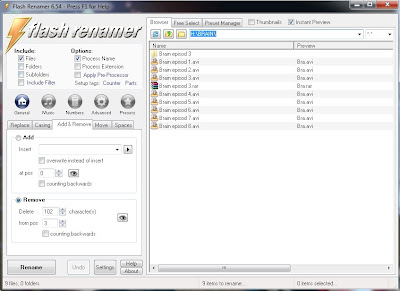 Flash renamer menu