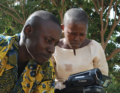 Lamin Fatty and fellow workshop participant, Khardiata Bodian, practice using the cameras at Tostan’s training institute in Thiès, Senegal.