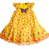 Yellow printed sleevess dress with butterfly
