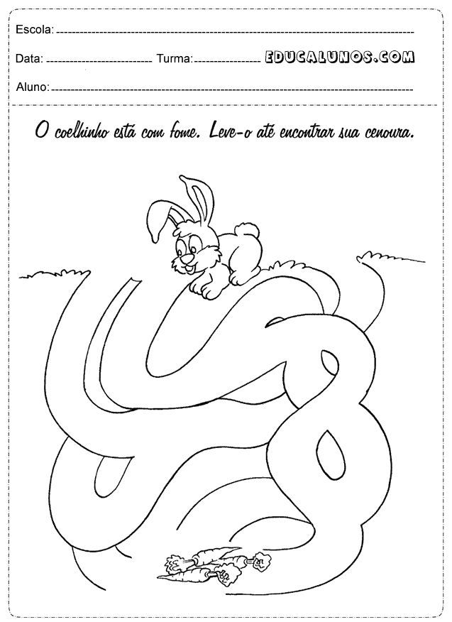 O coelhinho esta com fome. Leve-o até encontrar sua cenoura