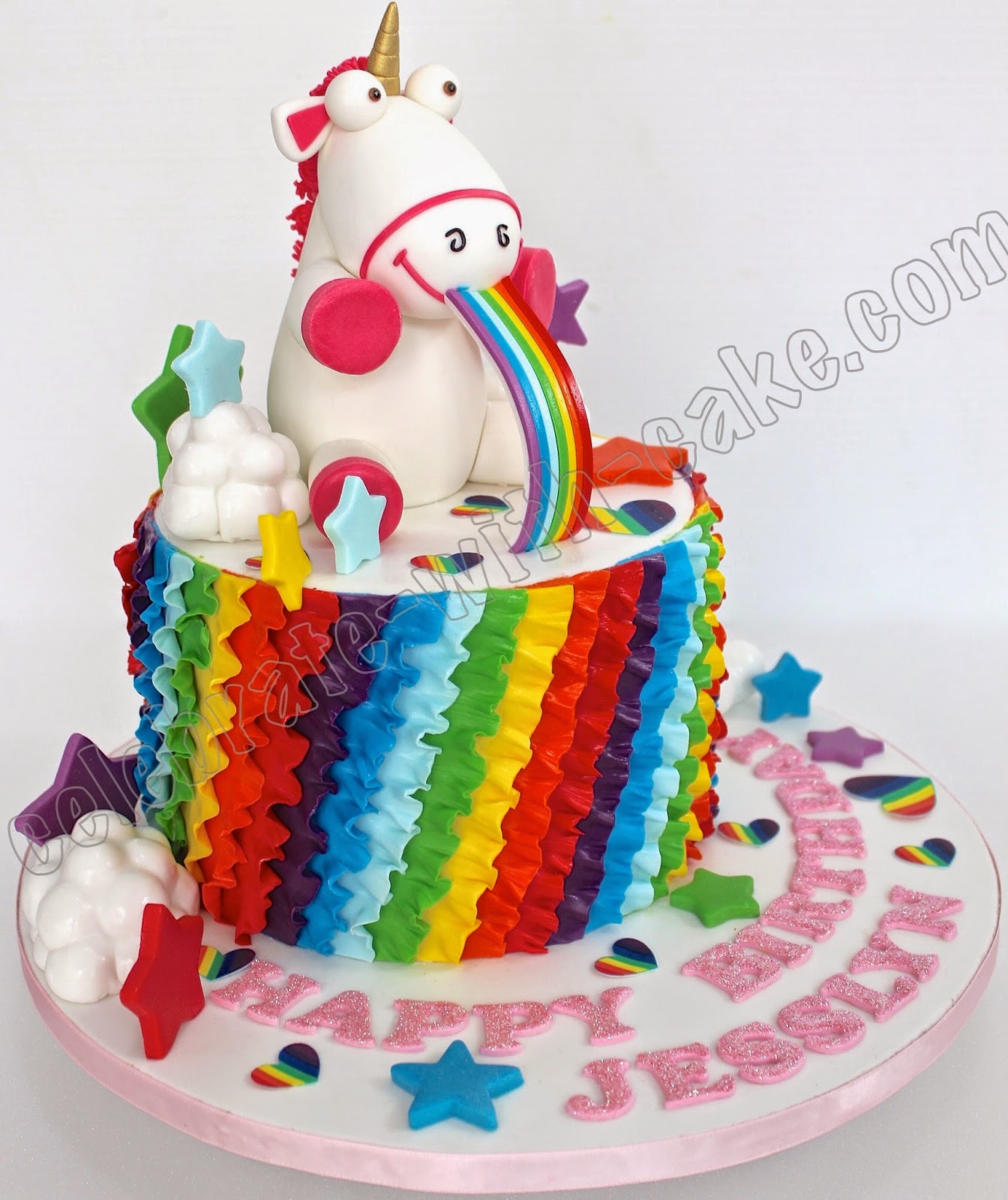 celebrate with cake unicorn rainbow puke