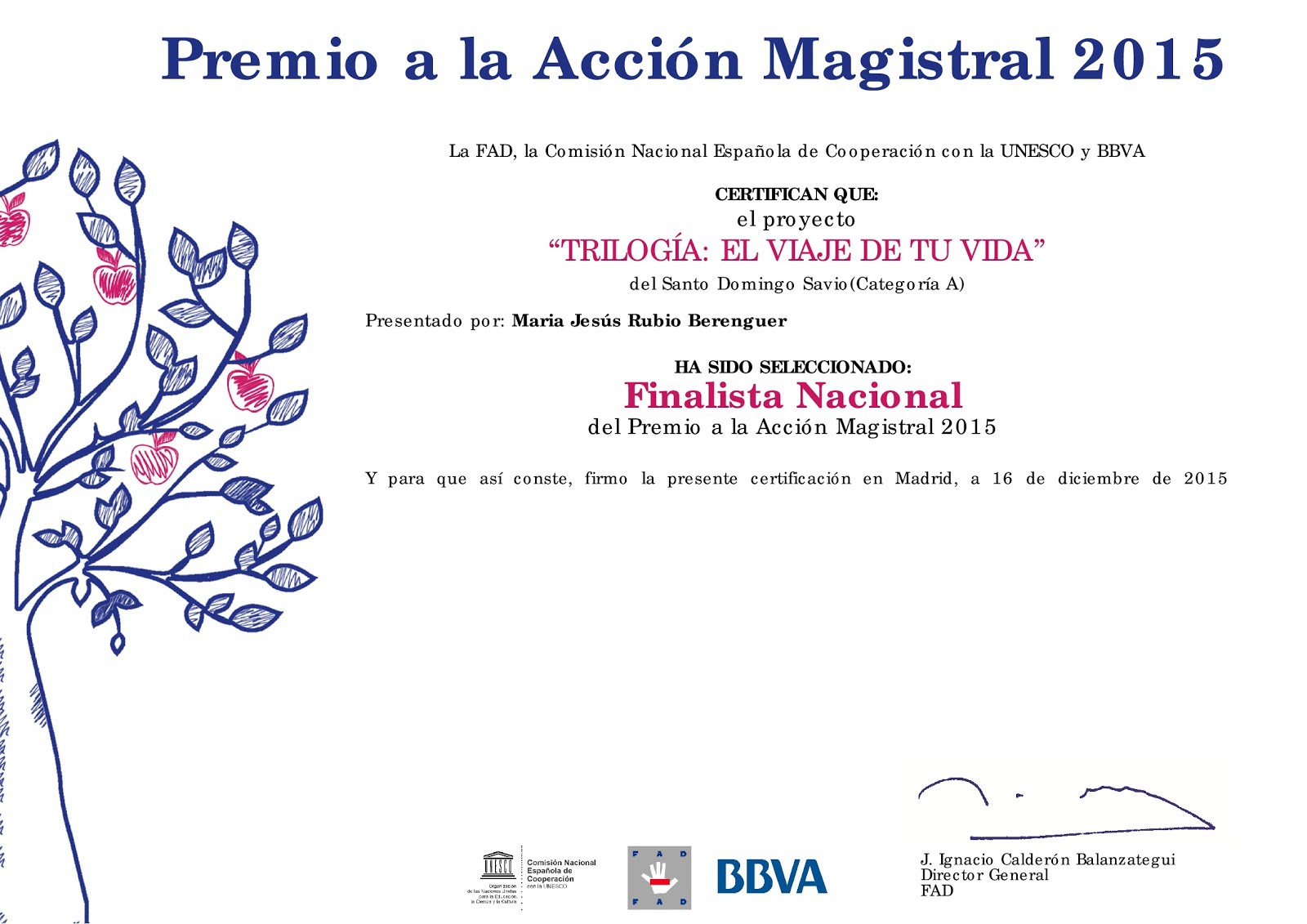 Premio Acción Magistral Finalista Nacional 2015