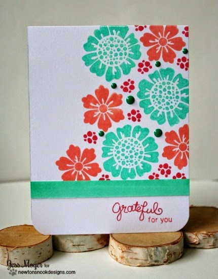 Grateful Inky Paws Challenge card by Jess Moyer | Fanciful Florals stamp set by Newton's Nook Designs