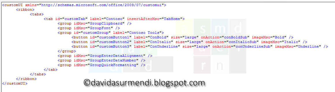 Código XML para definir una Ficha nueva en la Ribbon