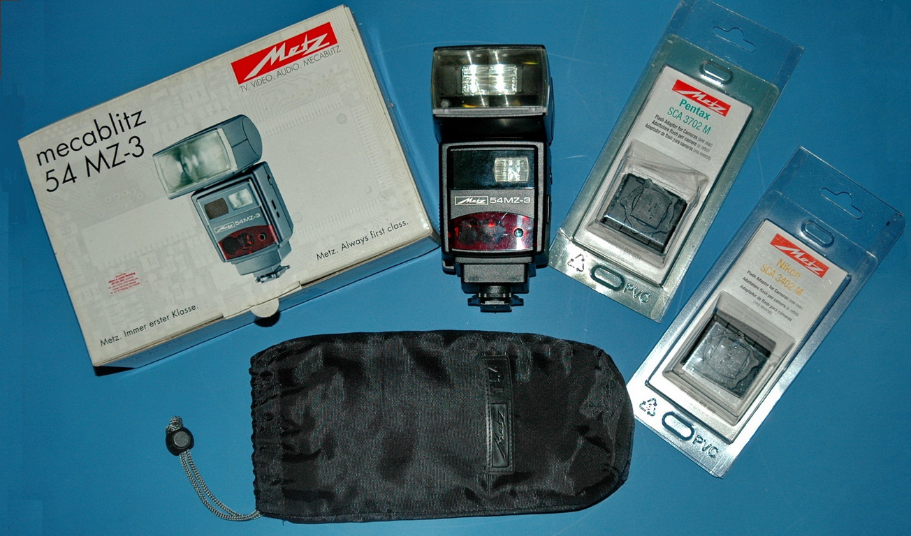 . METZ MECABLITZ 54MZ3 FLASH GUN & ADAPTERS FOR SALE