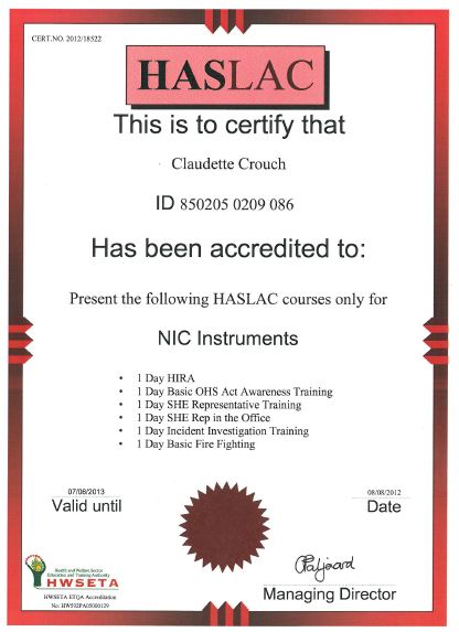 NIC Instruments & Engineering (Pty) Ltd: NIC IN-HOUSE TRAINING CAPABILITIES