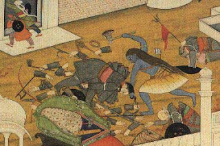 Parasurama- Rama with the Axe was the sixth avatar, and was still living when the seventh, Ramachandra, appeared. His coming delivered the world from the tyranny of the warrior Kshatriyas, whom he destroyed in twenty one campaigns. Kangra painting, eighteenth century. Victoria and Albert Museum, London. Parasurama- Rama with the Axe was the sixth avatar, and was still living when the seventh, Ramachandra, appeared. His coming delivered the world from the tyranny of the warrior Kshatriyas, whom he destroyed in twenty one campaigns. Kangra painting, eighteenth century. Victoria and Albert Museum, London.
