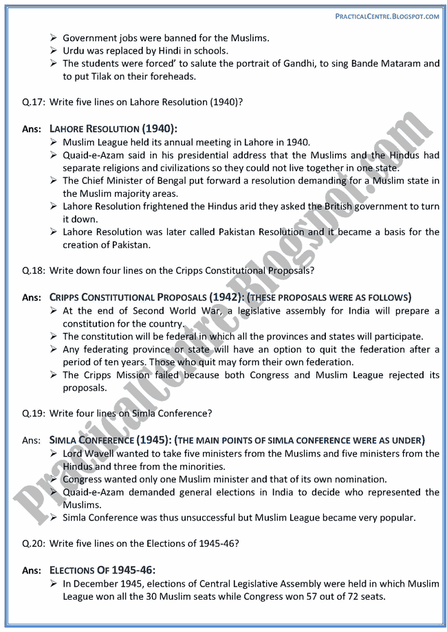 making-of-pakistan-short-question-answers-pakistan-studies-9th