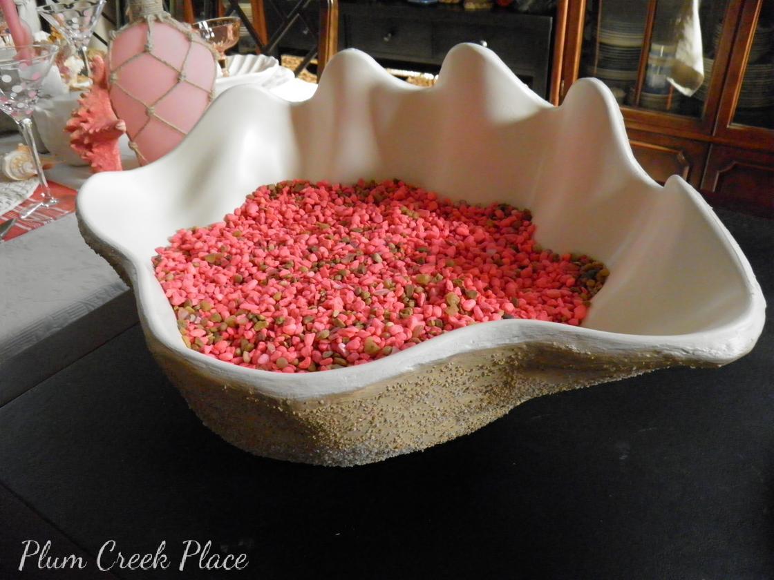 Plum Creek Place DIY Giant Clam Shell And Sunrise Seashell Tablescape