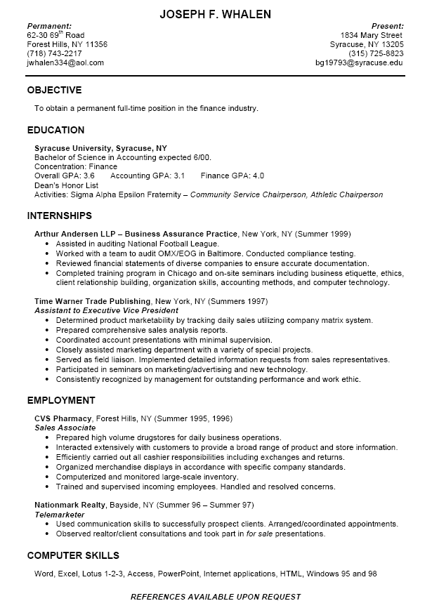 sample resume for a job
