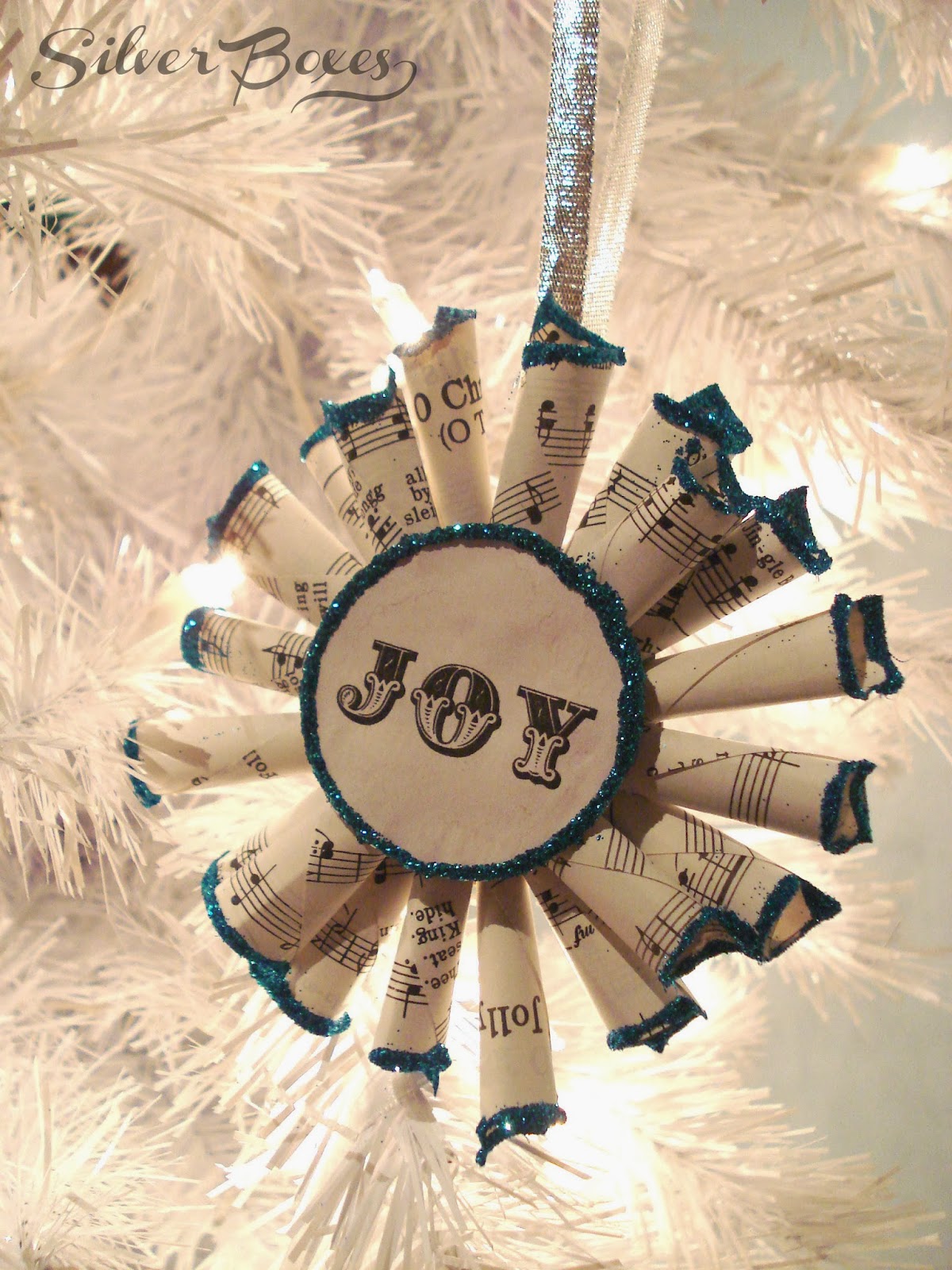 Silver Boxes Mini Sheet Music Wreath Tree Ornaments