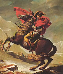 Napoleon bij het doorkruisen van de Alpen in 1799, door Jacques-Louis David (1800).