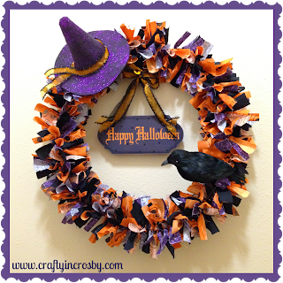 Crafty In Crosby: Halloween Wreath fabric strip wreath, Halloween, Witch Hat, Crow