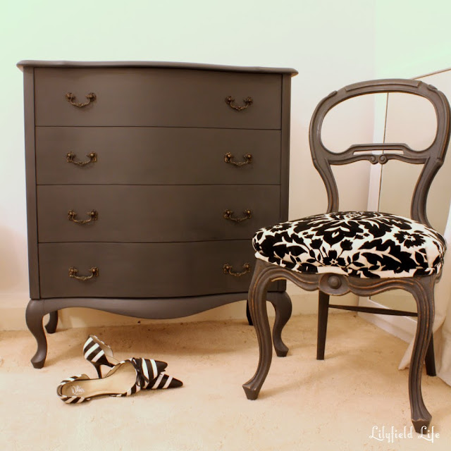 A black damask upholstered chair make over by Lilyfield Life