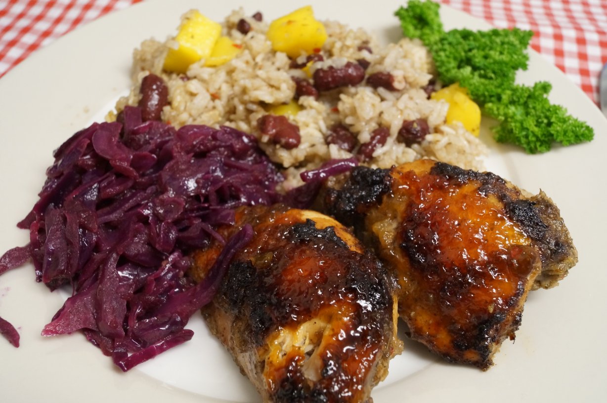 Jenny Eatwell's Rhubarb & Ginger Allspice chicken and mango rice